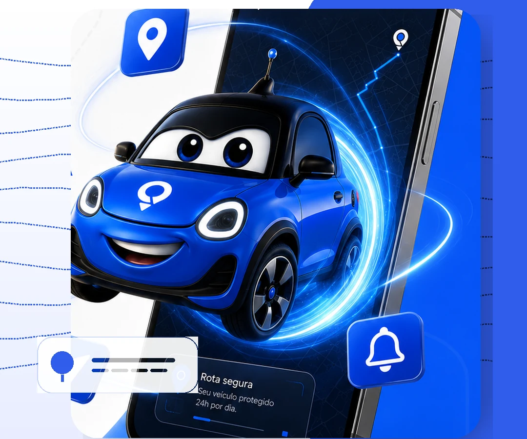 Carro Apontou saindo do celular com rota no mapa